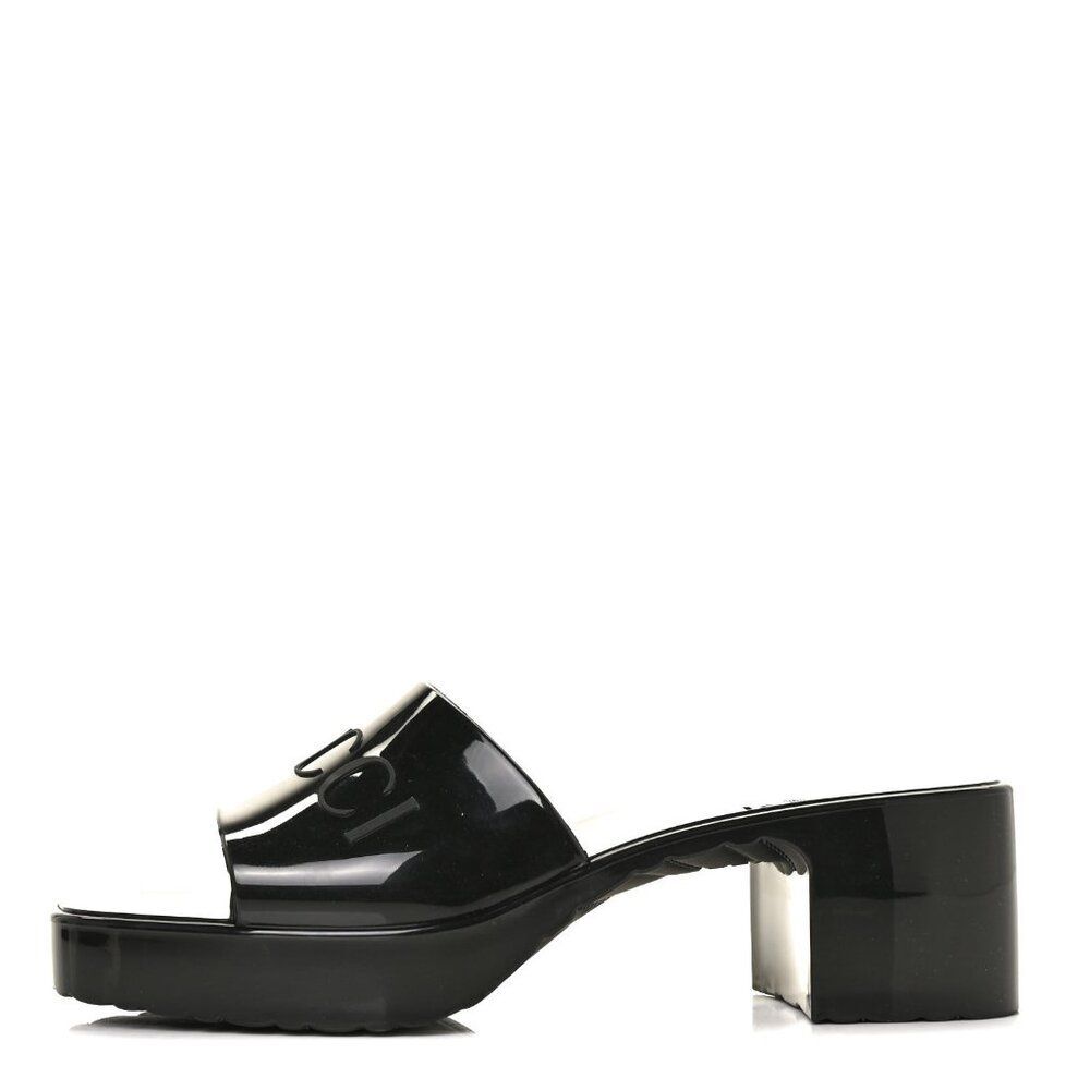 GUCCI Rubber Gucci Logo Womens Platform 20/60mm Slide Sandals 39 Black